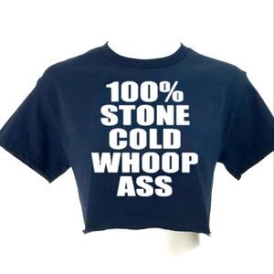 100% STONE COLD WHOOP ASS Cropped Crop Top Tee - wrestling, rock tee rap punk og